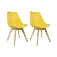 woltu 2 chaises de salle à manger cuisine/salon chaises,design en similicuir et bois massif,jaune bh29gb-2