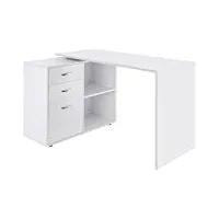 homcom bureau d'angle bureau droit modulable table de salle à manger 2 en 1 bureau informatique tiroirs x 3 + 2 niches mdf blanc