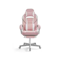 fauteuil de bureau, chaise gaming, réglable, repose-pieds télescopique, mécanisme à bascule, appui-tête, support lombaire, charge 150 kg, rose bonbon et blanc crème