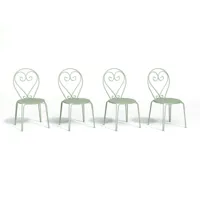 vente-unique lot de 4 chaises de jardin empilables en métal façon fer forgé - vert amande - guermantes de mylia  vert amande