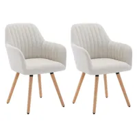 vente-unique lot de 2 chaises avec accoudoirs - tissu et métal effet bois - crème - eleana